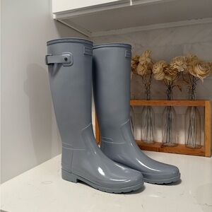 Hunter Boots Refined Gloss Duo Tall Rain Boots Stormy Grey size 7